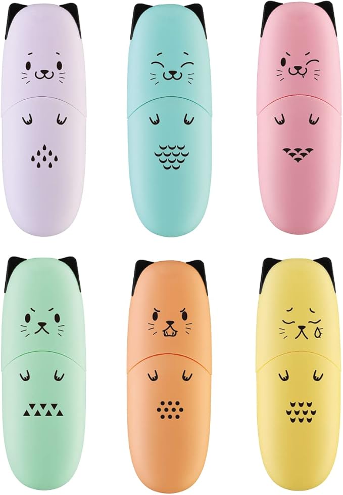 2 Packs Cute Animal Design Mini Highlighter Pen Assorted Colors Chisel Tip Gift Pastel Color Highlighter Marker…