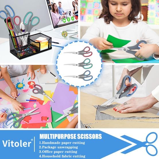 Vitoler Scissors, Heavy Duty Scissors All Purpose Bulk Set of 3-Pack,Sharp Scissor for Office School Craft Sewing Fabric, Right/Left Hand