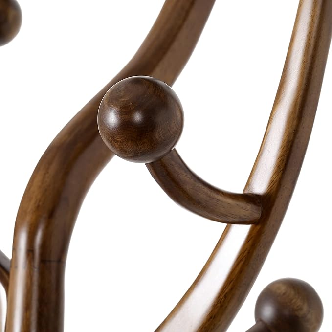 Coat Rack Freestanding Wood Coat Tree Rack with 8 Hooks, Creative Design Tree Branch-look, Standing Coat Rack Clothes Hanger Stand with Stury Base for Entryway, Hallway, Bedroom - Load 160lb (Walnut)