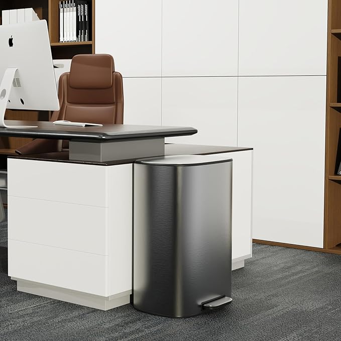 13 Gallon Stainless Steel Foot Pedal Large Trash Can with Soft Close Quiet Lid, Stainless Steel Thickened Body Oval Garbage Can with 30 Garbage Bags for Kitchen/Home/Office and More - Silver Gray