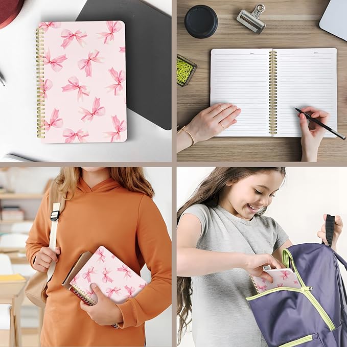 Cute Spiral Notebook journal B5 Aesthetic Pretty Design for Women Girls Kawaii with Pocket, 10 x 7.2 inch, Lined, Bow Tie