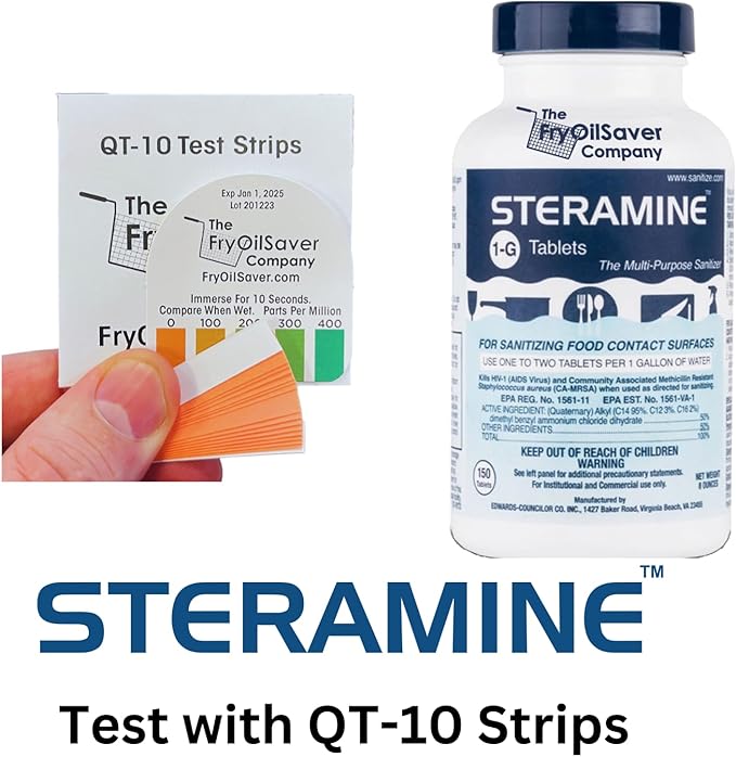 1 Bottle Steramine Tablet, Steramine Multi Purpose Sanitizer Tablet for Food Services, Food Contact Surfaces, Bar, Hotel Kitchen, Busy Diners, Restaurants & FoodTrucks by FryOilSaver Co. (150 Tablets)