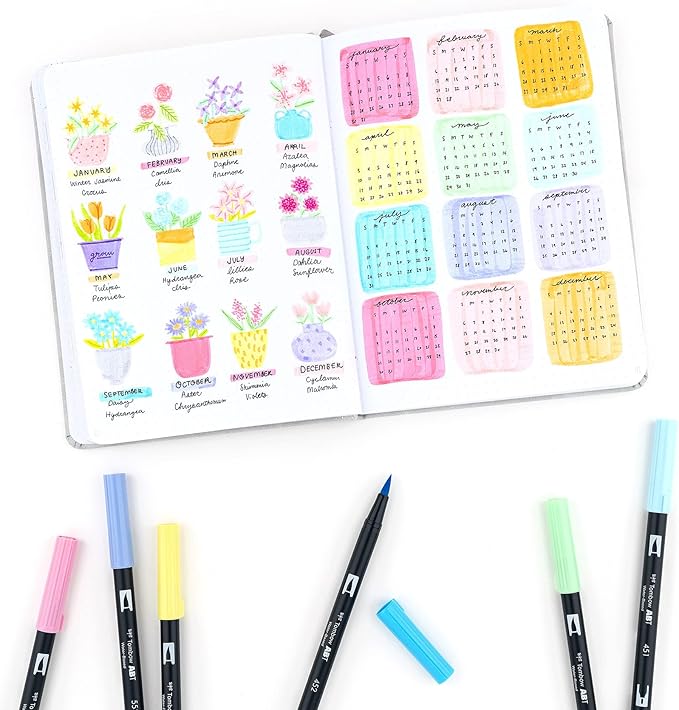 Tombow 56187 Dual Brush Pen Art Markers, Pastel, 10-Pack. Blendable, Brush and Fine Tip Markers