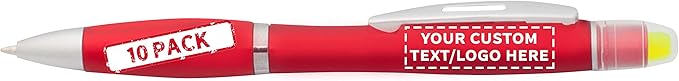 DISCOUNT PROMOS 10 Marathon Gel Highlighter Pens Pack - Customizable Text, Logo - Twist Mechanism, Ballpoint - Red