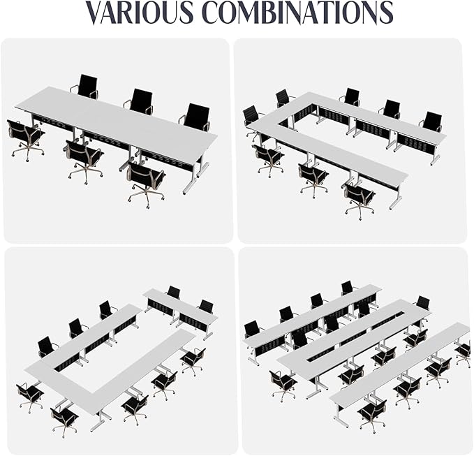 10Pack Conference Room Table, Folding Conference Table for Office Classroom, Mobile Training Tables with Casters Silent Wheels, Large Rectangular Convertible Modular Seminar Tables (10Pack L55.1in)