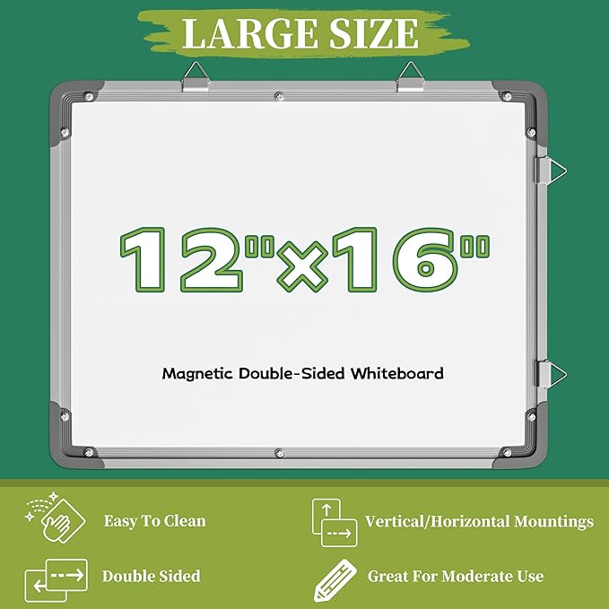 Dry Erase Calendar Whiteboard for Wall, Polegas 16" X 12" Magnetic White Board Board, Small Wall Monthly Double Sided Boards Student, Home, Office (Red)