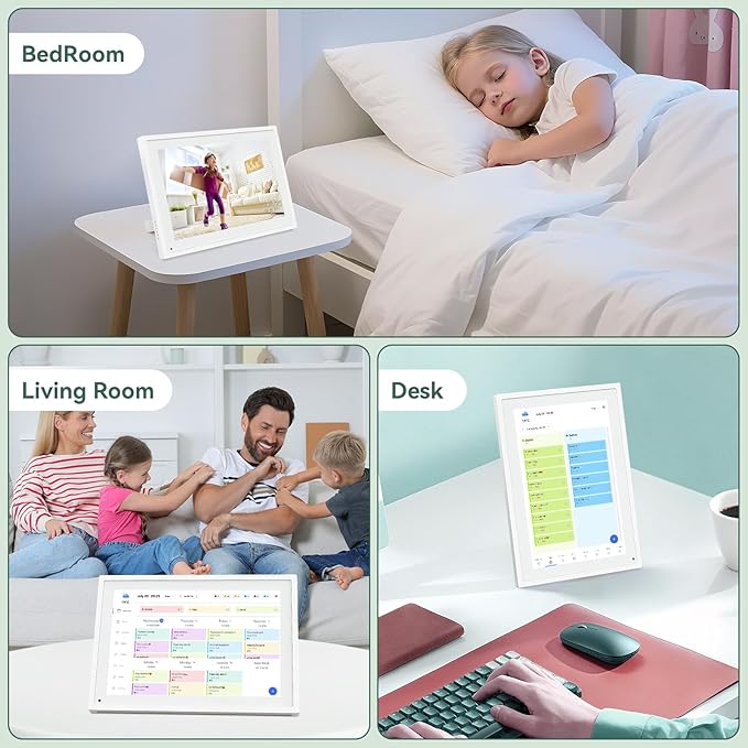 10.1 Inch WiFi Digital Calendar, Smart Touchscreen Interactive Display for Family Schedules Chore Chart, Meal Planner, To Do List, Smart Sync Switchable Digital Photo Frame w/Desk Stand