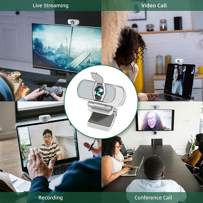 1080P Webcam with Mic, Pro Streaming Web Camera with Privacy Cover and Stand, Widescreen USB Computer Camera for PC Mac Laptop Desktop, Adapter Included