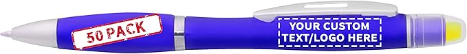 DISCOUNT PROMOS 50 Marathon Gel Highlighter Pens Pack - Customizable Text, Logo - Twist Mechanism, Ballpoint - Blue