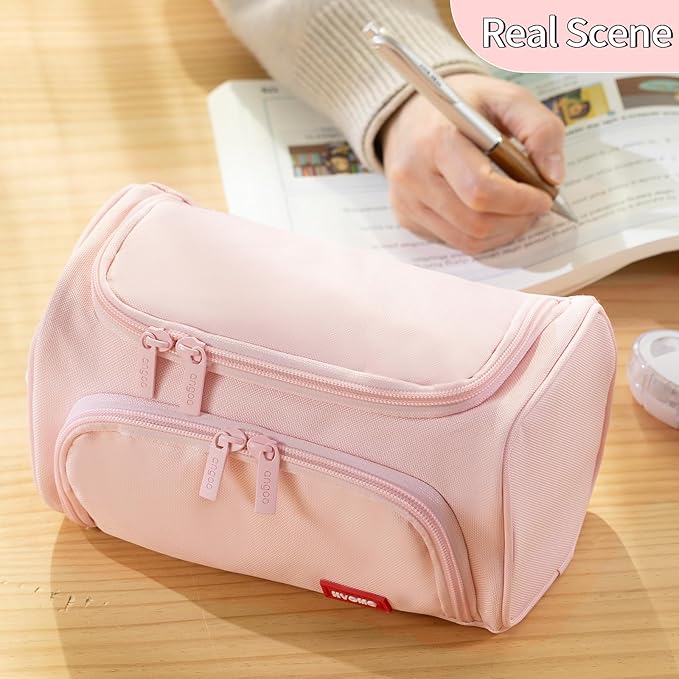 HVOMO Big Capacity Pencil Case High Large Storage Pouch Marker Pen Case Travel Simple Stationery Bag School College Office Organizer for Teens Girls Adults Student(Pink)