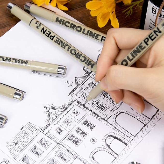 KERIFI Micro-Pen Fineliner Ink Pens, 12 Pack Black Micro Fine Point Drawing Pens Waterproof Archival Ink Multiliner Pens for Artist Illustration, Sketching, Technical Drawing, Zentangle, Scrapbooking