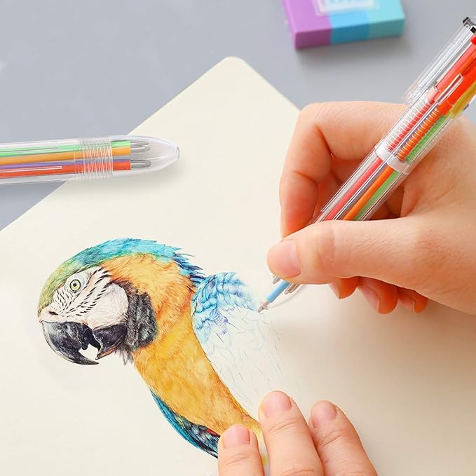 Hutou 0.5mm 6-in-1 Multicolor Ballpoint Pen 6 Colors Retractable For Kids Party Favors (12 Pack)