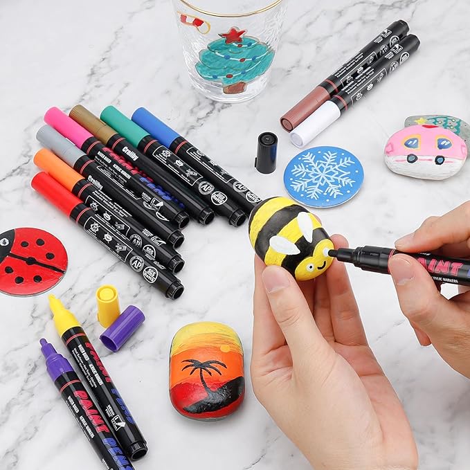 Yellow Paint Pens Paint Markers - 2 Pack Permanent Quick Dry Waterproof Marker Pens for Rocks Wood Fabric Plastic Canvas Glass Mugs Metal Tire Stone
