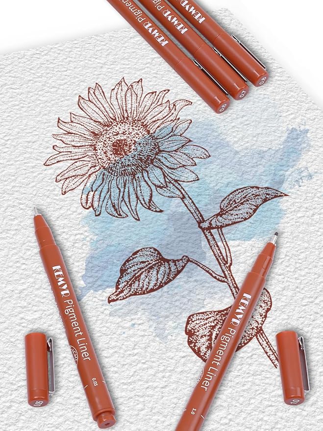 10 Micro Fine liner Drawing Art Pens Calligraphy Pens: 0.05mm-1.0mm Size Art supplies Waterproof Archival Sepia Ink Markers For Artists,Use for Professional Watercolor,Sketching
