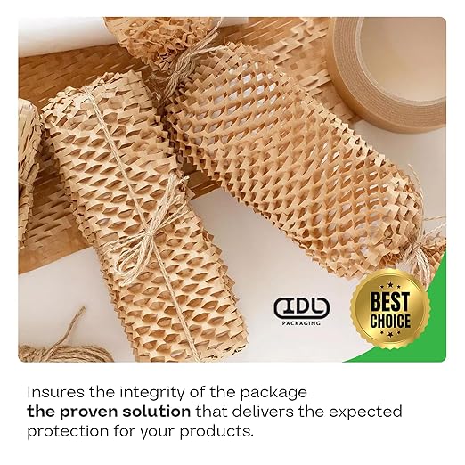 IDL Packaging HexcelWrap Cushioning Kraft Paper 15.25" x 300' in Self-Dispensed Box – Eco-Friendly Honeycomb Alternative to Bubble Wrap – Innovative Packing Paper Roll for Shipping and Moving