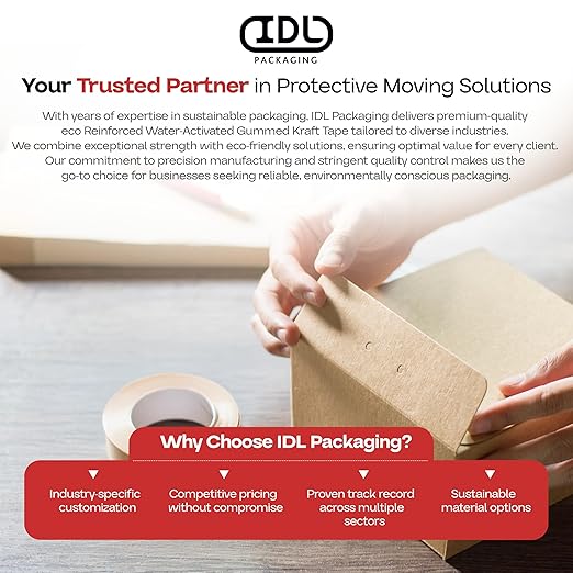 IDL Packaging 2.83" x 450 feet Reinforced Water-Activated Kraft Gummed Tape 30lb Thickness (Pack of 2) - Secure Paper Packing Tape for Secure Carton Sealing - Heavy-Duty for All Conditions, Brown
