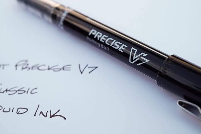Precise V7 Stick Rolling Ball Pens, Fine Point (.7mm), Blue Ink, 6-pk; Bundle with Plastic Reusable Pouch