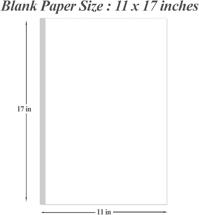 (5-Pack) 11" x 17" Blank Print Paper, 225Sheets/450Pages Blank Loose-Leaf Paper, DIY Template Printing in Office, 100gsm Blank Paper
