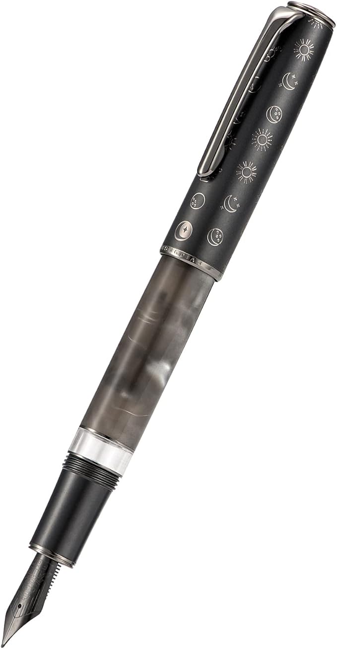 Hongdian N7 Gray Rabbit Resin Piston Fountain Pen, Iridium Long Blade Fine Nib Classic Pen, Smooth Writing Pen with Metal Box