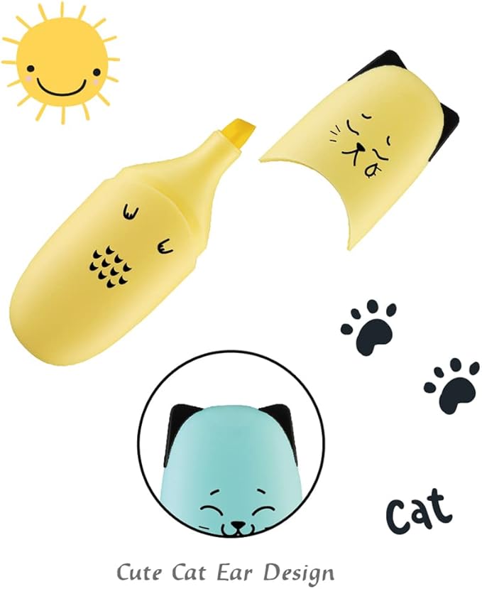 2 Packs Cute Animal Design Mini Highlighter Pen Assorted Colors Chisel Tip Gift Pastel Color Highlighter Marker…