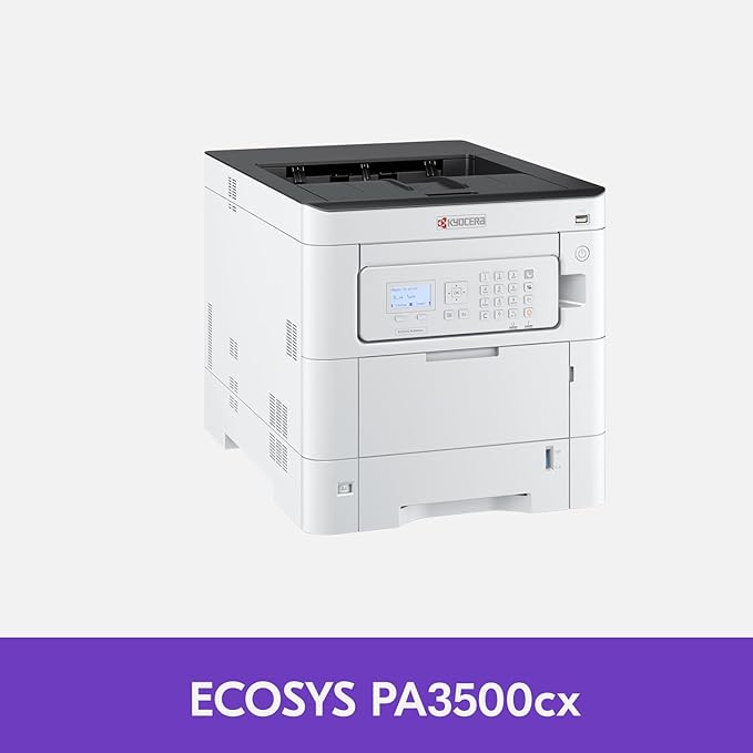 KYOCERA ECOSYS PA3500cx Color Laser Printer 37 ppm, 1200 dpi, Gigabit Ethernet, 5 Line LCD with Hard Key Control Panel, 650 Sheet Capacity