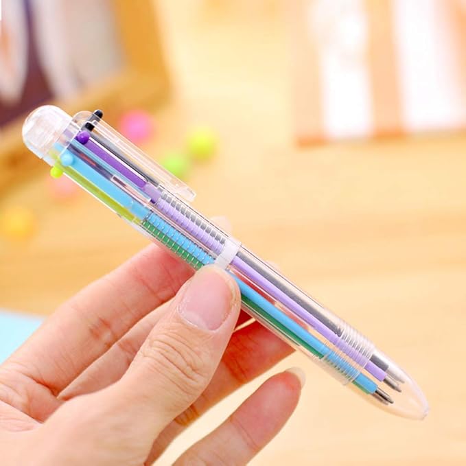 Hutou 6 Pack 0.5mm 6-in-1 Multicolor Ballpoint Pen 6 Colors Retractable Ballpoint Pens for Office School Supplies Students Children Gift, Kids Party Favors Pen (6 Pack)