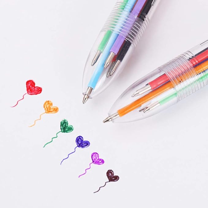 Hutou 4 Pack 0.5mm 6-in-1 Multicolor Ballpoint Pen 6 Colors Retractable Ballpoint Pens Kids Party Favors Pen