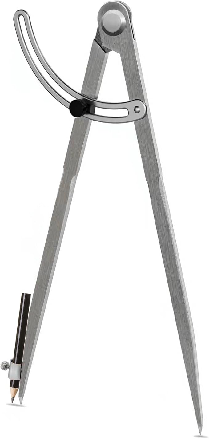 12 inch Compass for Geometry, Compass for Woodworking, Precision Woodworking Compass with Wing Divider and Pencil Holder, Large Compass for Geometry, Woodworking Compass, Drafting, Drawing Compass