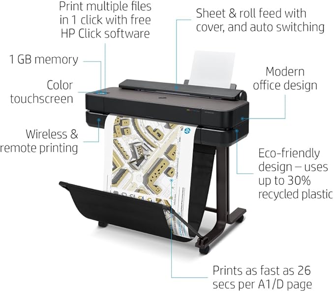 HP DesignJet T650 Large Format 36-inch Plotter Printer, Includes 2-Year Onsite Warranty Support (5HB10T) - New Model