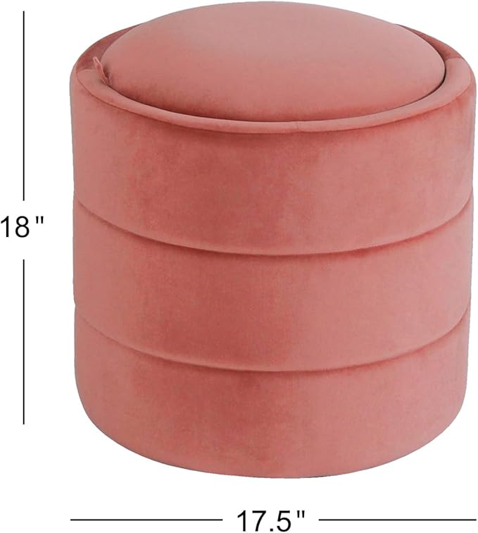 HomePop Storage Round Ottomanwith Removable Lid Home Décor|Upholstered Round Velvet Foot Rest Ottoman - Blush Pink Velvet