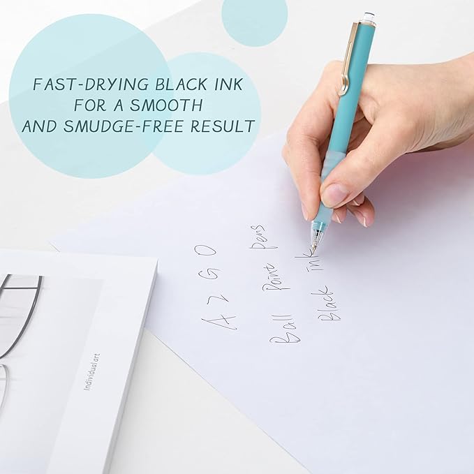 AZGO Ballpoint Pens Black Retractable Ink Writing Pen Office 0.7mm Ball Point Pen for Journaling (Gold 6-count)