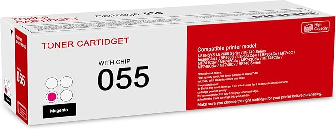 1 Pack 055 3014C001 Magenta Toner Cartridge: Compatible CRG-055 Replacement for Canon i-SENSYS LBP660 MF740 Series ImageClass LBP660C LBP664Cdw LBP664Cx MF740C MF741Cdw MF743Cdw Series Printer