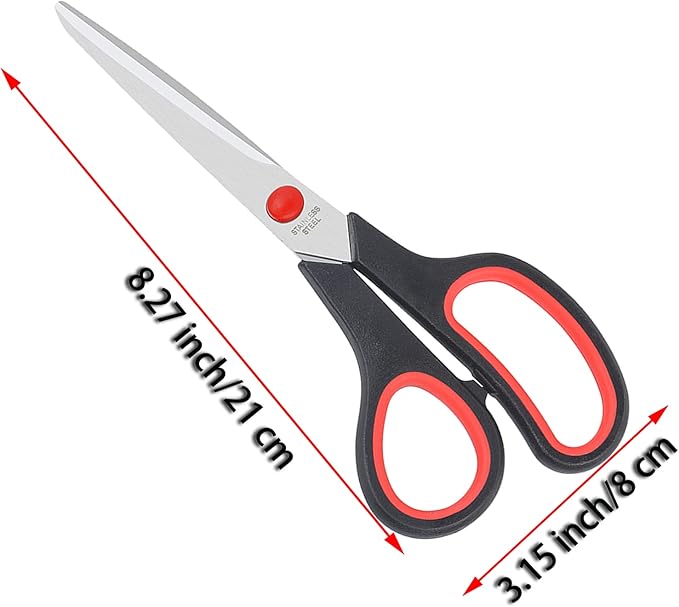 Scissors All Purpose for Office Heavy Duty, 8" Scissors Bulk Pack of 12 for Home Craft Sewing Fabric Supplies, High/Middle School Student Teacher Scissor,Right/Left Handed