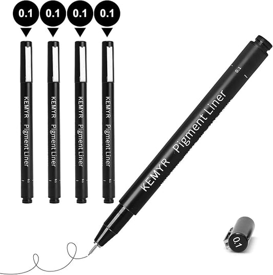 4 Micro Fine liner Drawing Art Pens Calligraphy Pens: 0.1mm Size Black Art supplies Waterproof Archival Black Ink Markers For Artists,Use for Professional Watercolor,Sketching