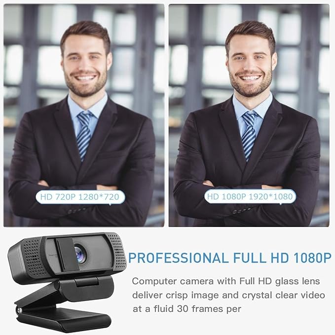 1080P Webcam with Microphone for PC Streaming, Web Camera for Desktop with Privacy Cover, 100° Wide Angle, Auto Light Correction, USB Plug&Play Web Cam for OBS/Gaming/Zoom/Skype/FaceTime/Teams/Twitch