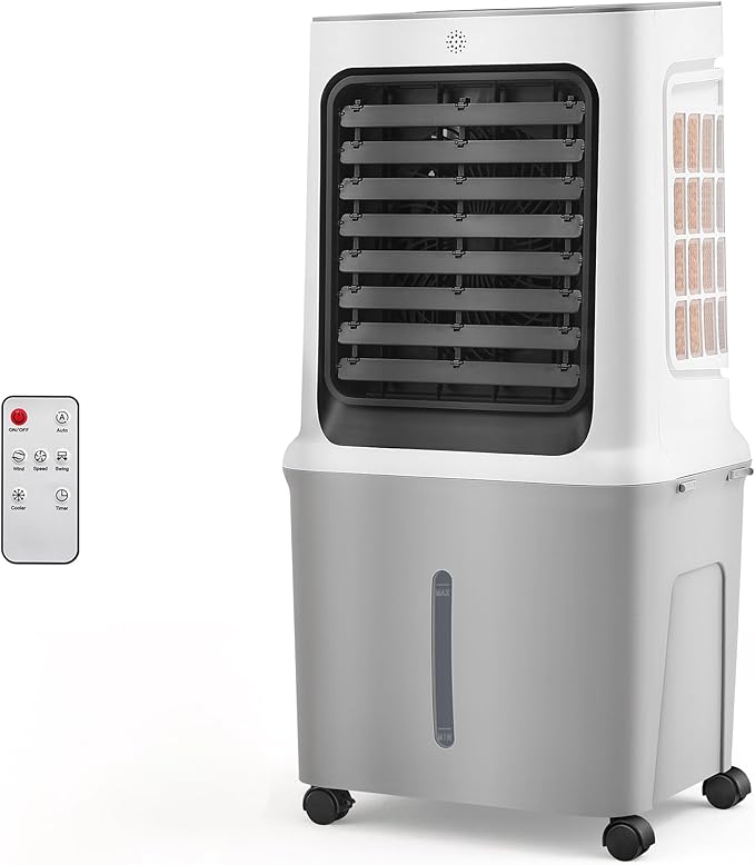 10 Gal Evaporative Air Cooler, 3000CFM Quiet Portable Air Conditioners, 35" Fast Cooling Swamp Cooler, 120° Oscillation, 12H Timer, 3 Speeds & Modes Remote Control for Living Room|Bedroom|Garage