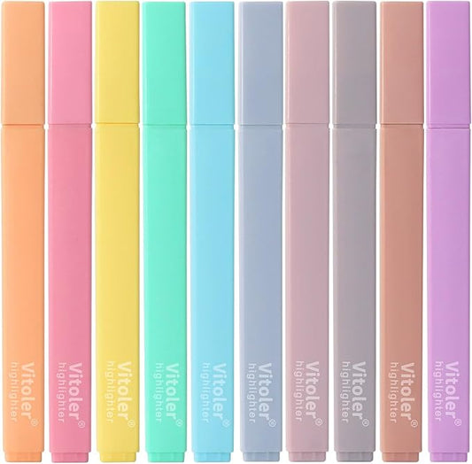 Highlighters,10Pcs Bible Highlighters,Chisel Tip Bible Markers,Pastel Purple Highlighter for Journaling Planner Notes School Supplies, assorted colors no bleed Pens