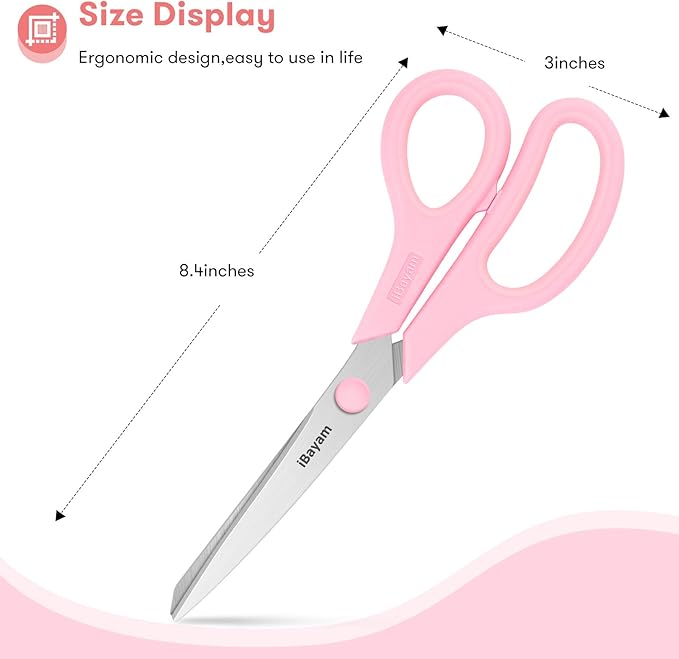 Scissors, iBayam 8" All Purpose Scissors Bulk 3-Pack, Ultra Sharp 2.5mm Thick Blade Shears Comfort-Grip for Office Desk Accessories Sewing Fabric Home Craft School Supplies, Right/Left Handed