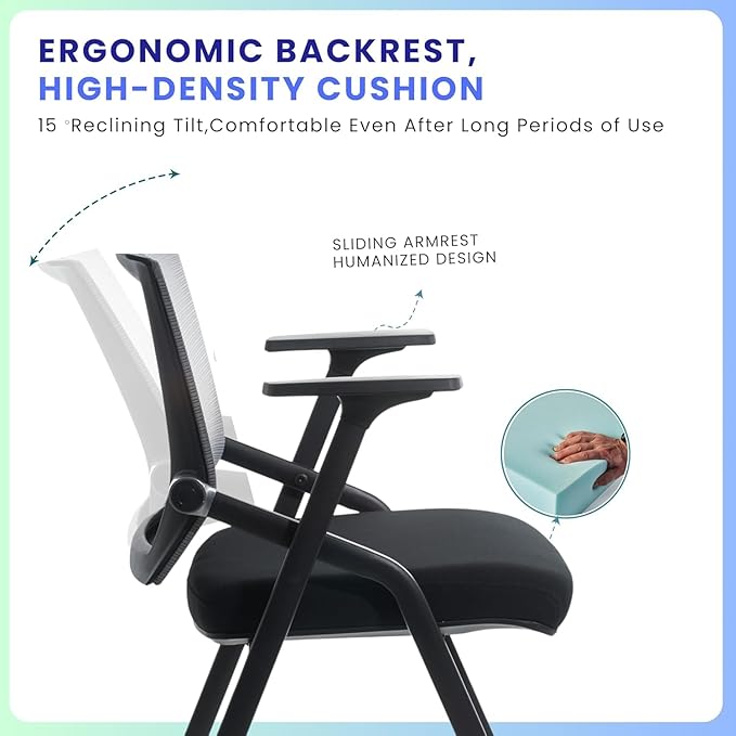 16 Pack Conference Room Chairs, Folding Office Desk Chair with Lumbar Support and Sliding Armrest, Stackable Office Guest Chairs & Reception Chairs