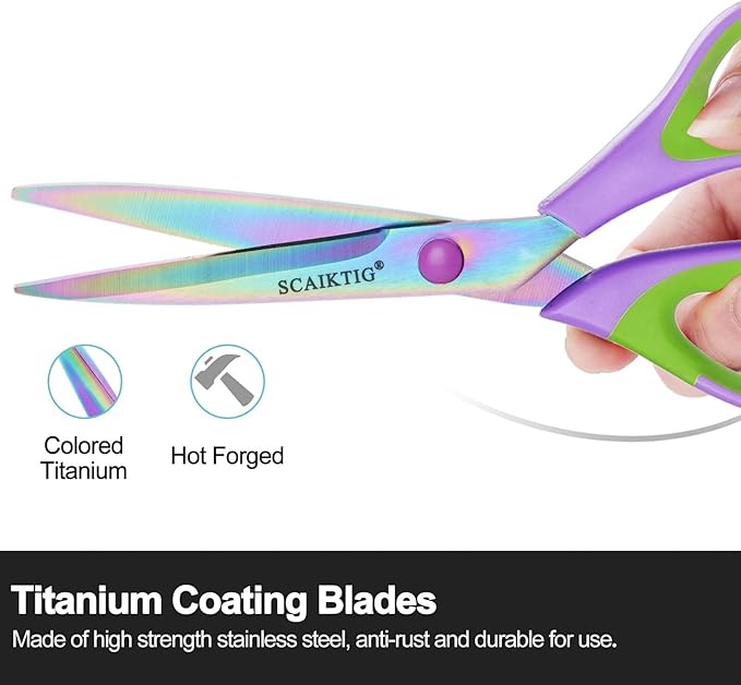 Scissors All Purpose, Sharp Titanium Blades Shears, Rubber Soft Grip Handle, Multipurpose scissors 3 pack, Great for Office, Fabric, Craft, Sewing, Arts, School and Home Supplies, Green