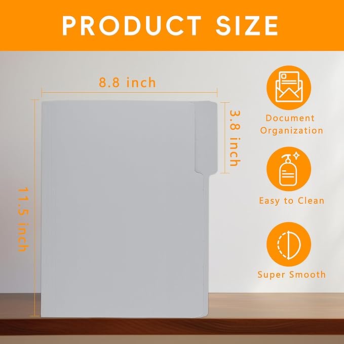 100 Packs File Folder,Grey File Folders Letter Size,1/3-Cut Tabs,8.5x11 Inch File Folders for Office,School and Home,Organizer Documents