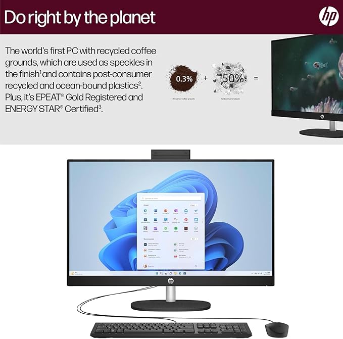 HP 27" FHD Touchscreen Business All-in-One Desktop Computer, Intel 12-Core Ultra 7 155U (Beats i7-1355U), 32 GB DDR5 RAM, 1 TB SSD, Intel Iris Xe Graphics, Wired KB & Mouse, Wi-Fi 6, Windows 11 Pro