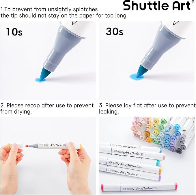 Shuttle Art Pastel Alcohol Markers Brush tip, Dual Tip Brush & Fine Tip Art Marker Set, 50 Colors plus 1 Blender Marker Pens with Case Perfect for Illustration Kids Students Adults Coloring Sketching