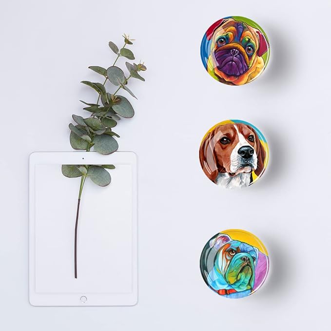 12Pcs Glass Refrigerator Magnet Fridge Sticker,Oil Painting Dog Fridge Magnets Decoration for Crafts,Strong Fridge Magnets for Kitchen, School,Office Whiteboard, Cabinet and Dishwasher
