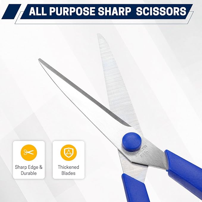 8" 10 Pack All Purpose Heavy Duty Scissors- Comfort-Grip Sharp Scissors for Office School Sewing Fabric Craft High/Middle School Student Teacher Scissor, Right/Left Hand