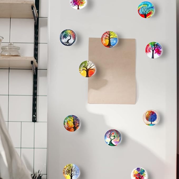 12Pcs Glass Refrigerator Magnet Fridge Sticker，Life Tree Crystal Fridge Magnets Decoration for Crafts,Strong Fridge Magnets for Kitchen, School,Office Whiteboard, Cabinet and Dishwasher (Life Tree)