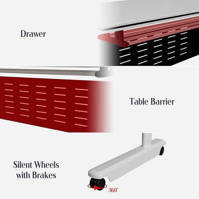 10Pack Conference Room Table, Folding Conference Table for Office Classroom, Mobile Training Tables with Casters Silent Wheels, Large Rectangular Convertible Modular Seminar Tables (L70.9in)