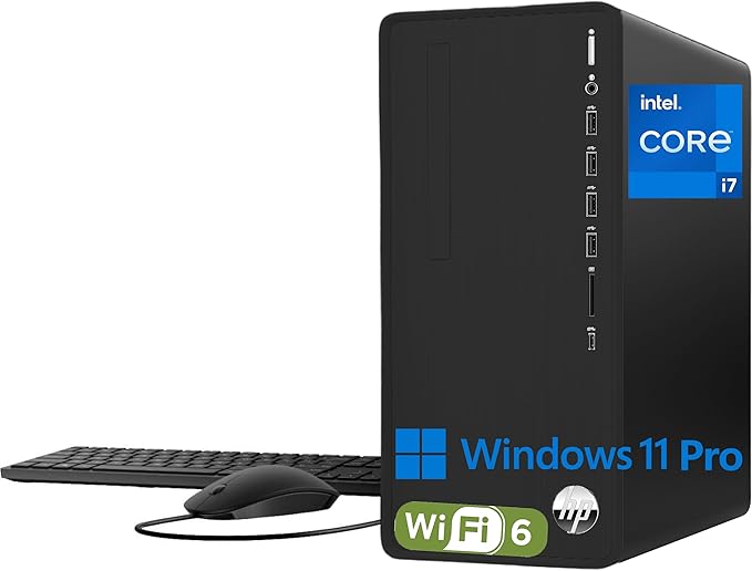 HP Pavilion Tower Desktop Computer, Intel 8-Core i7-10700F up to 4.8GHz, 64GB DDR4 RAM, 2TB PCIe SSD, GeForce GT 610 2GB, WiFi 6, Bluetooth, RJ-45, Type-C, KB & Mouse, Black, Windows 11 Pro, Tichang