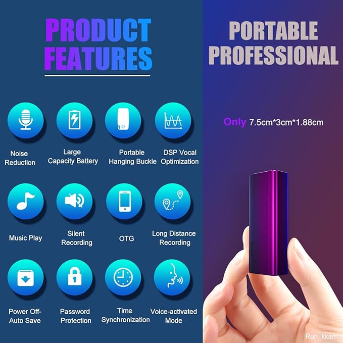 128GB Voice Activated Recorder with AI Intelligent Triple Noise Reduction Digital Audio Recorder Recording Devices, Voice Recorder with 2000 Hours Recording Capacity, 300 Hours Battery Time