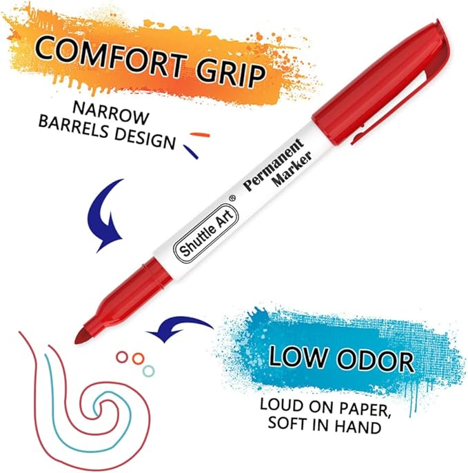 Shuttle Art 48 Colors Permanent Markers, Fine Point, Assorted Colors, Works on Plastic,Wood,Stone,Metal and Glass for Doodling, Coloring, Marking